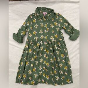 Green Flowery Button Dress